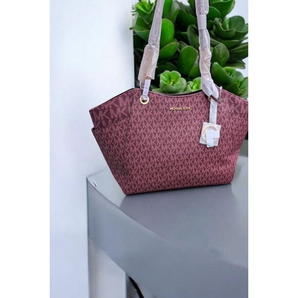 NWT Michael Kors Jet Set Large Signature Logo Shoulder Bag Oxblood Multi - Picture 1 of 8